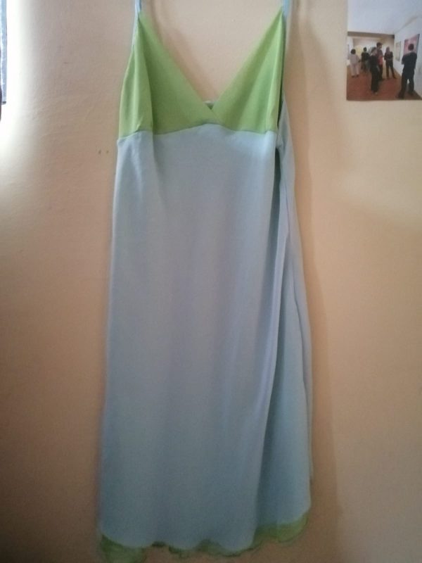 Vestido doble tela verde con celeste